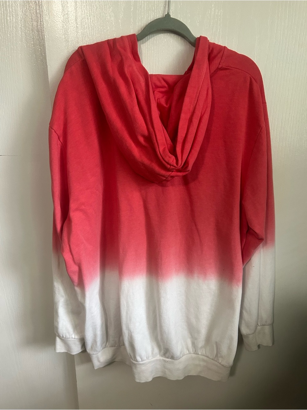 Women's Lace-Up Dip-Dye Hoodie Sweatshirt - Coral to White - Picture 2 of 3